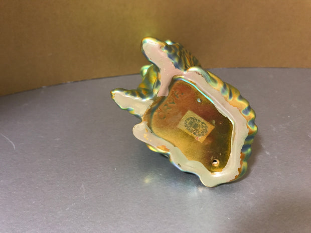 Zsolnay Eosin Porcelain Spaniel Dog Figurine Gold-Green Iridescent