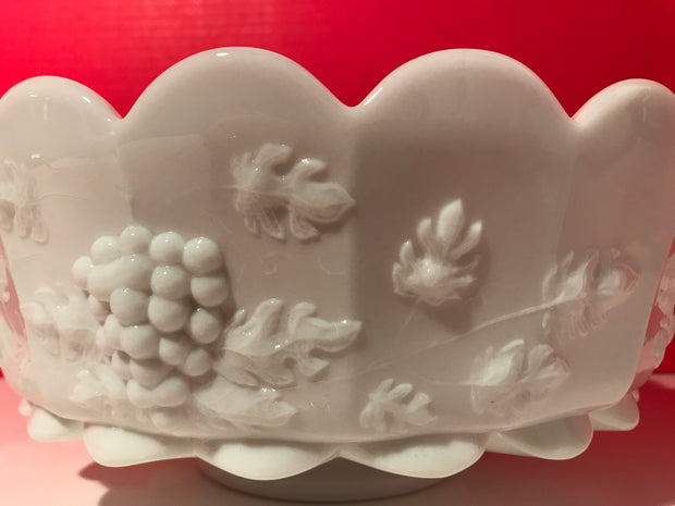 Round Milk Glass Vintage Bowl Paneled Grape by WestMoreland MCM