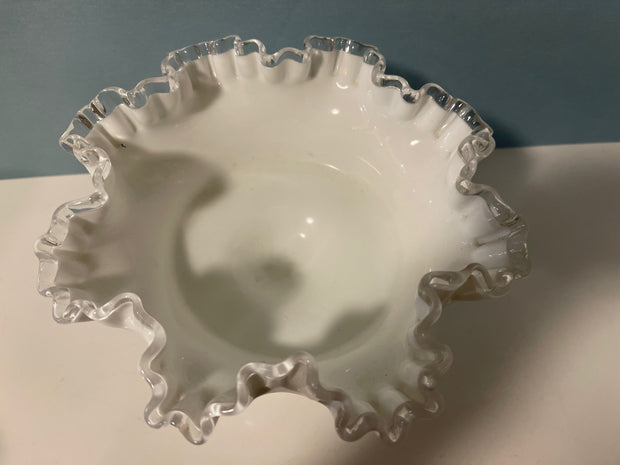 Fenton Silvercrest Ruffled Edge pedestal Centerpiece Bowl Cottage Chic