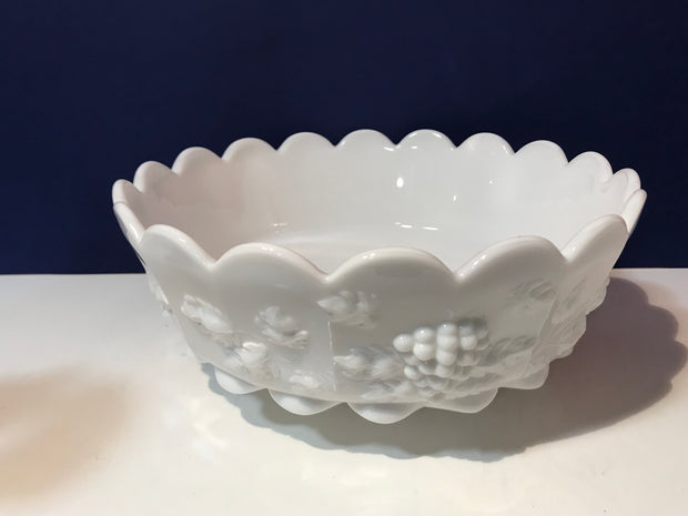 Round Milk Glass Vintage Bowl Paneled Grape by WestMoreland MCM