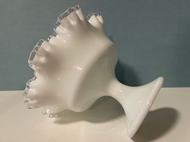 Fenton Silvercrest Ruffled Edge pedestal Centerpiece Bowl Cottage Chic