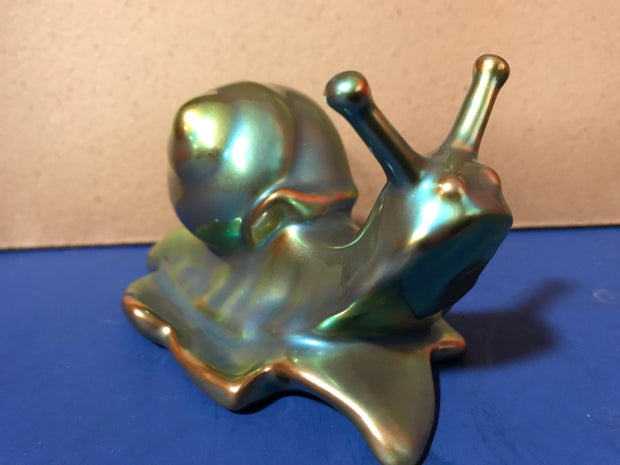 Vintage Zsolnay Eosin Green Hungarian Iridescent Porcelain Hand-painted Snail Set
