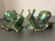 Vintage Zsolnay Eosin Green Hungarian Iridescent Porcelain Hand-painted Snail Set