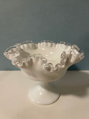 Fenton Silvercrest Ruffled Edge pedestal Centerpiece Bowl Cottage Chic