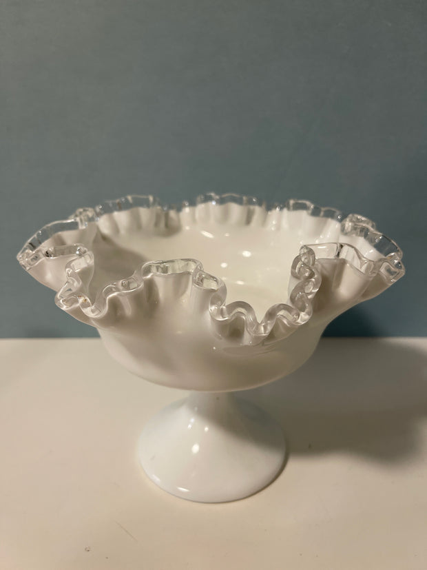 Fenton Silvercrest Ruffled Edge pedestal Centerpiece Bowl Cottage Chic