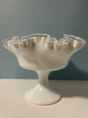 Fenton Silvercrest Ruffled Edge pedestal Centerpiece Bowl Cottage Chic