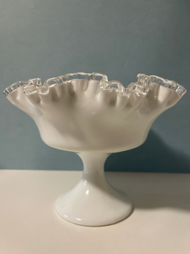 Fenton Silvercrest Ruffled Edge pedestal Centerpiece Bowl Cottage Chic