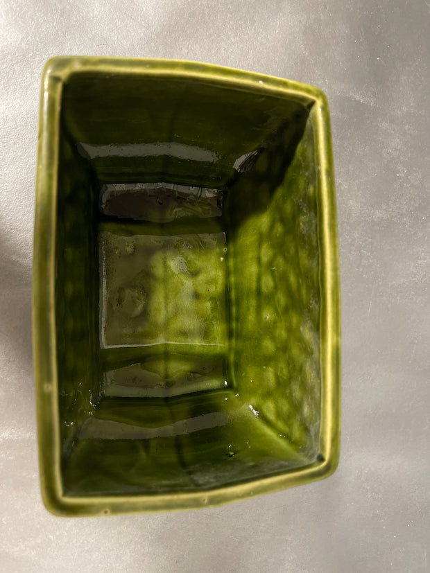 Vintage 1940s SHAWNEE Glazed Pottery Planter Green 6 1/2” x 4 1/2” wide x 4”Midcentury