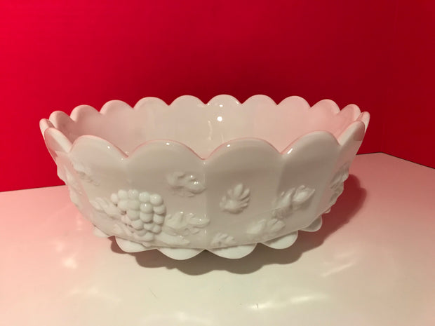 Round Milk Glass Vintage Bowl Paneled Grape by WestMoreland MCM