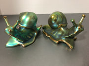 Vintage Zsolnay Eosin Green Hungarian Iridescent Porcelain Hand-painted Snail Set