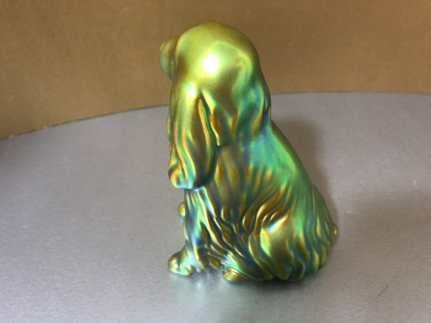 Zsolnay Eosin Porcelain Spaniel Dog Figurine Gold-Green Iridescent