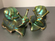Vintage Zsolnay Eosin Green Hungarian Iridescent Porcelain Hand-painted Snail Set