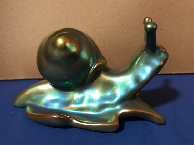 Vintage Zsolnay Eosin Green Hungarian Iridescent Porcelain Hand-painted Snail Set