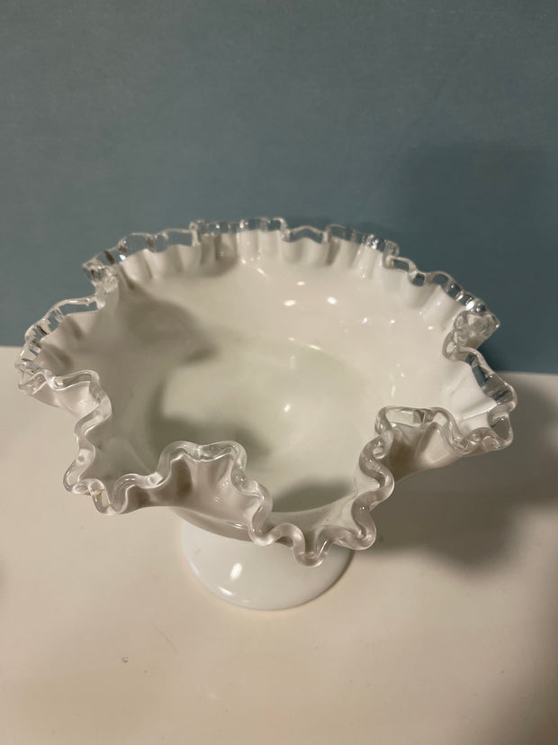 Fenton Silvercrest Ruffled Edge pedestal Centerpiece Bowl Cottage Chic