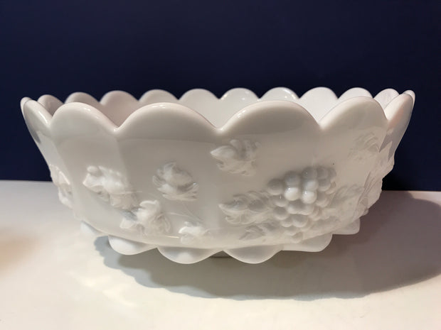 Round Milk Glass Vintage Bowl Paneled Grape by WestMoreland MCM