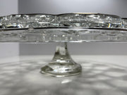 Crystal Cake Stand Elegant Clear Glass Cake Stand Pedestal 22k Gold Trim Scalloped Edge Heavy 14" Vintage