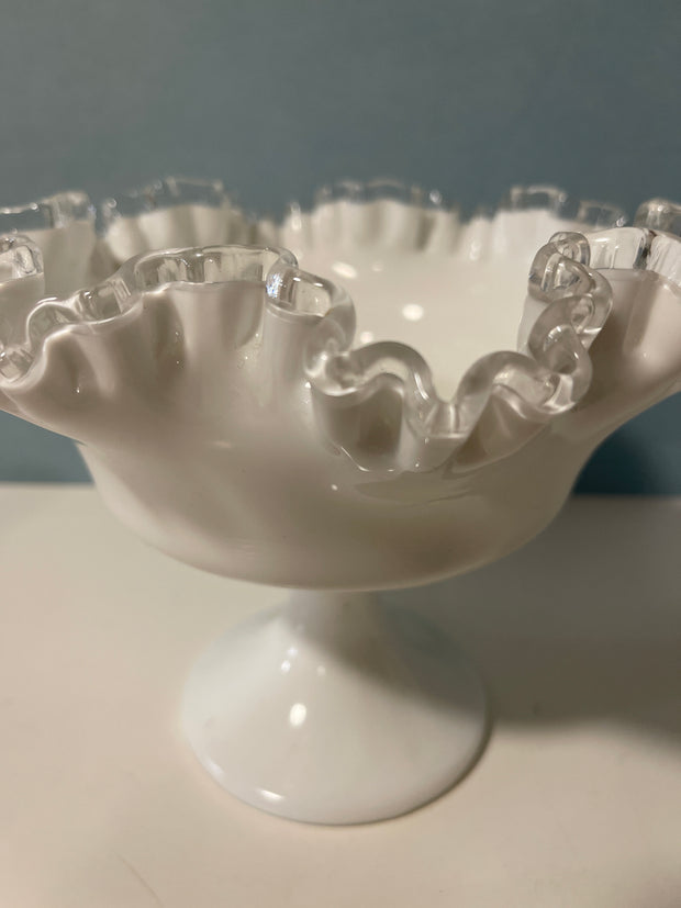 Fenton Silvercrest Ruffled Edge pedestal Centerpiece Bowl Cottage Chic