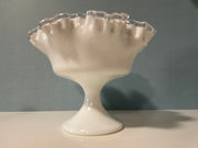 Fenton Silvercrest Ruffled Edge pedestal Centerpiece Bowl Cottage Chic