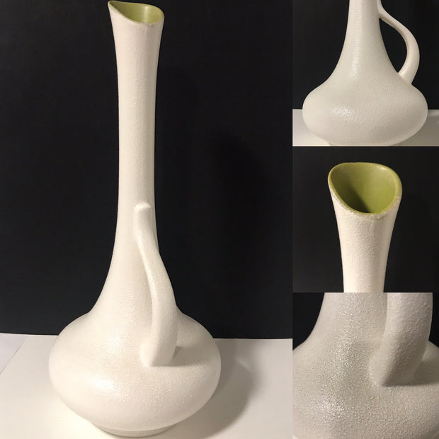 Vintage Royal Haeger Textured White with Green Interior Green Tall Urn 19” Mid Century Modern